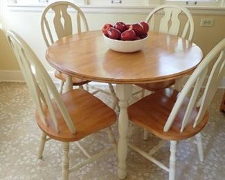 SMALL DROP LEAF ROUND - 2 TONE TABLE AND 4 CHAIRS