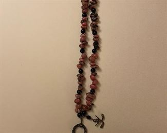 sterling and onyx and pink and black stone bracelet - 7 1/2 inches in length - price 20 dollars