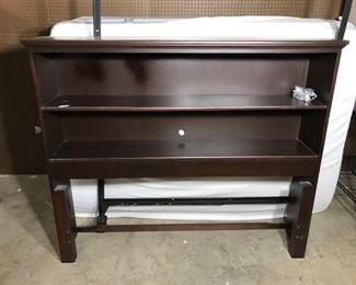 Full size bookcase headboard, rolling frame and platform.