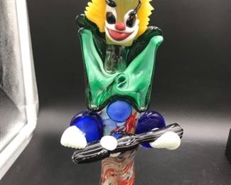 Murano Handblown Glass Clown (green bowtie)