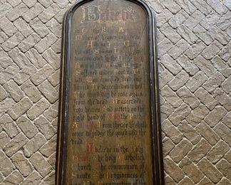 French Gothic Revival Religious Wall Plaque Apostles Creed.  see www.StubbsEstates.com to buy