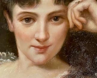 Original Napoleonic-Style Lounge Boudoir Portrait Painting detail. see www.StubbsEstates.com for auction listing