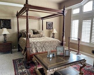 Impressive Carved Four- Poster Bed w/ Canopy Frame