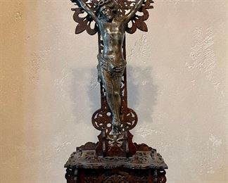 Antique scroll cut Folk Art Crucifix with Gilt Christ.  see www.StubbsEstates.com for auction listing