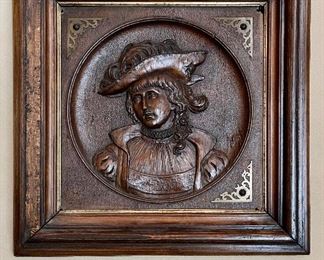 Pair - Charming Carved Deep Relief Portrait Plaques.  see www.StubbsEstates.com for auction listing