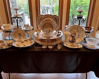 Monumental Cake Stand. Crystal. Many Lenox china pieces