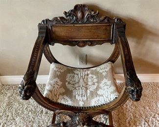 Antique Neo Gothic "Music Chair" Classic Savonarola X-Frame. See StubbsEstates.com for auction listing