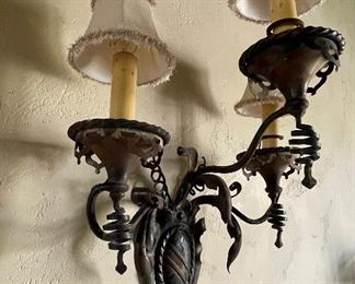 Medallion Mounted French Iron Antique Wall Sconces.  See StubbsEstates.com for auction listing