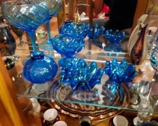 Colored glass bowls etc. 