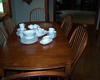 CHERRY TABLE, 6 CHAIRS & DINNER CHINA SET