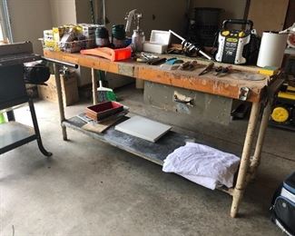 Antique table with metal legs