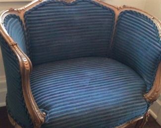 Antique blue velvet hand carved accent chair. $800 
