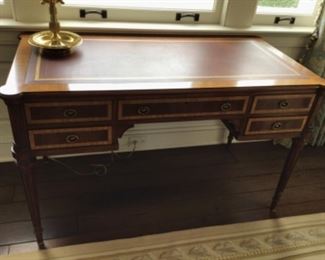 Leather top detailed inlaid executive desk. KANGES furniture maker made in Evansville Indiana  $2800