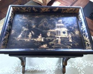 Antique Asian tray table 21”x 14”-26” tall. $1600