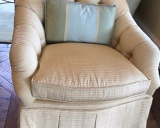 Silk arm chair BRUNSCHWIG & FILS OF CHICAGO.            Grey goose down feather cushions. Pristine condition.   $900