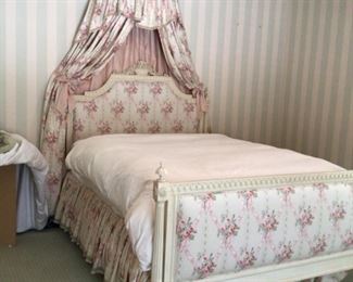 Handmade queen bed with silk inserts and matching canopy $3000