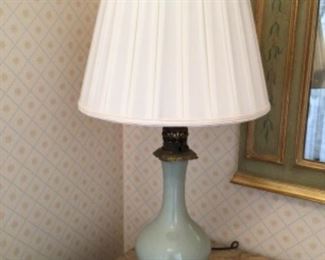 28 inches antique glass vase turned into french table lamp. $725 