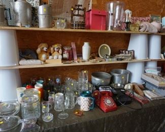 glassware, vintage telephone, household
