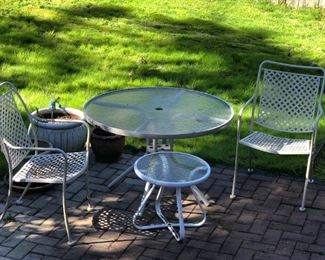 Patio Furniture Umbrella Table, Side Table and Two Chairs