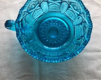 Turquoise EAPG Bowl with Saw Tooth Edge and handle