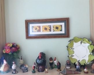 Ceramics,  roosters, wall pocket, pear plate.