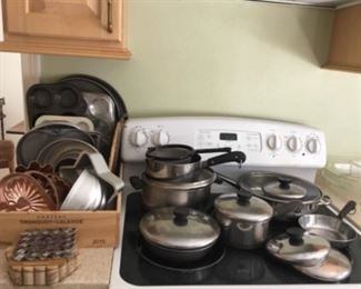 Baking tins, Trivets, Revere ware Pots,  Pans, Lids.