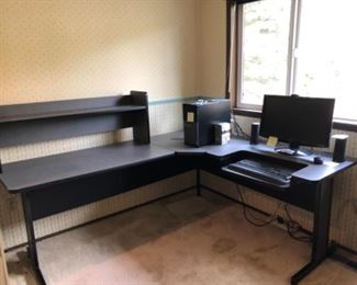 L-Shaped Sectional Office Desk (Section 1 with shelf 23.75in x 47.5in x 29.5in tall, Shelf 46.5in wide x 18in tall x 10.5in deep) ) Section 2 Triangular 28in x 29.5in x 23.75in) Section 3 (Computer is not for sale) 36in  x 23.75in)