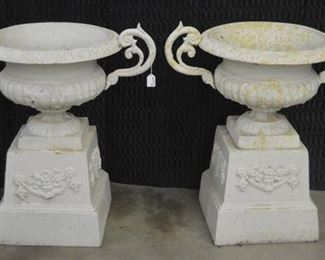 6225 - 2 White Two Pc. 28" Cast Iron Urns