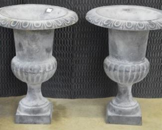 6226 - 2 Gray 29 inch Cast Iron Urns