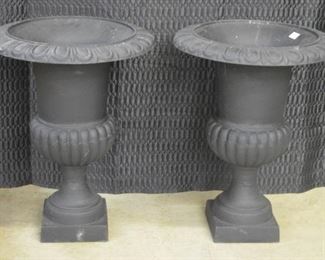 6227 - 2 Black 29 inch Cast Iron Urns