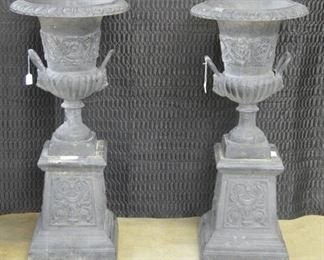 6228 - 2 Gray Two Pc. 41 1/2" Cast Iron Urns