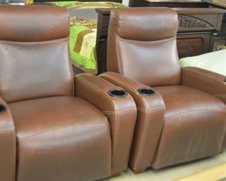 2335 - 2 Brown Recliners with Cup Holders