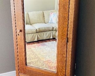 19th C. Antique Mirror Door Chifforobe Wardrobe w/ Drawer (32”x20”x68”)