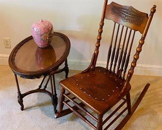 Antique Rocking Chair, Tray Side Table 