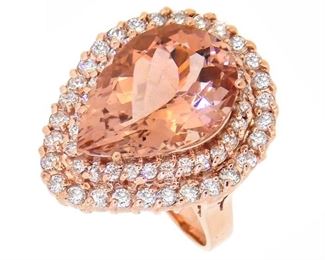 8.36ct Morganite & 1.25ct Diamond Ring 14K Rose Gold