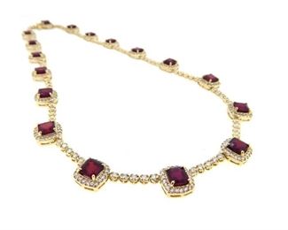 30ct Ruby & 6.31ct Diamond Necklace 14K