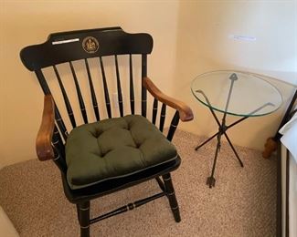 Get class with our Maine college chair and fun metal arrow glass topped table.