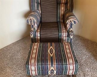 Wing back chair and ottoman.