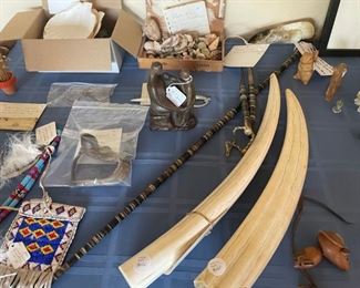 Schrimshaw, plains bead work, and many archaeological artifacts geared to the discerning collector.