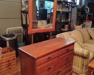 Maple 1960's Colonial dresser with mirror