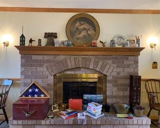 Books, William Tell bank, Commemorative flag and case, book ends 