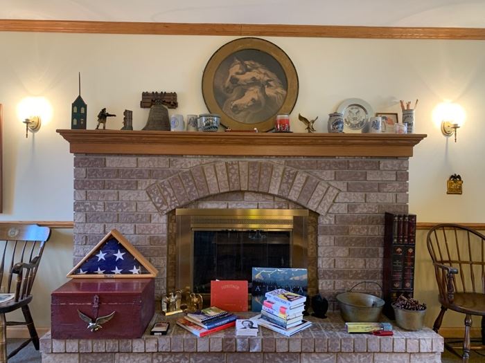 Books, William Tell bank, Commemorative flag and case, book ends 