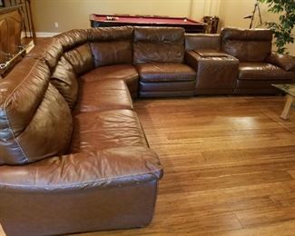 Leather Sectional Furniture with section to charge phones, cup holders and use other devices... This furniture makes a great Fathers Day gift!