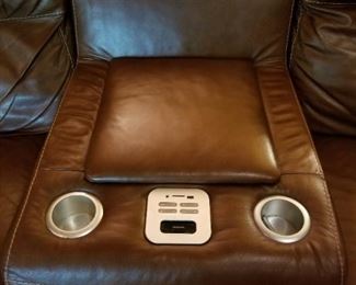Leather Sectional Furniture with section to charge phones, cup holders and use other devices