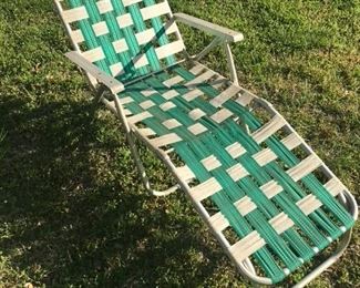 Vintage Lounge Chaise with Green & White webbing.