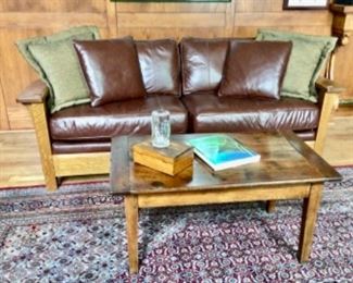 Stickley Mission Style Brown Leather Sofa