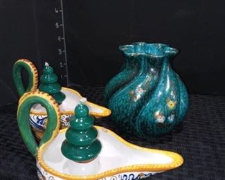 Mari C Deruta Handpainted Vase and Candle Holders