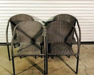 4 Brown Woven Pattern Rounded Back Outdoor Patio Chairs