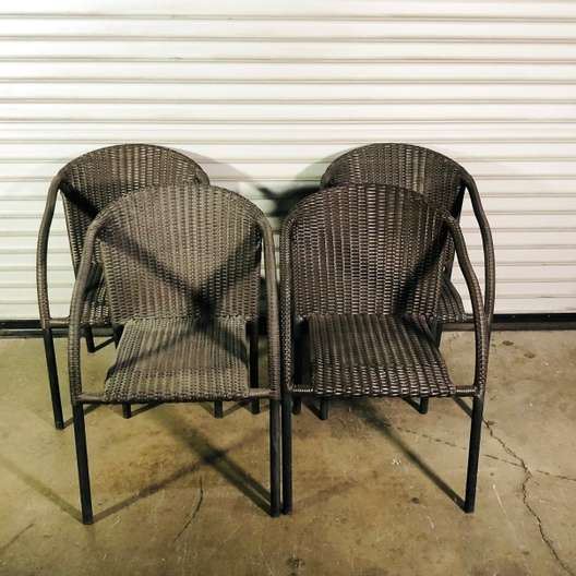 4 Brown Woven Pattern Rounded Back Outdoor Patio Chairs