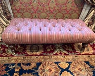 13. Tufted Scarlet Striped Bench on Casters (54" x 23" x 17")